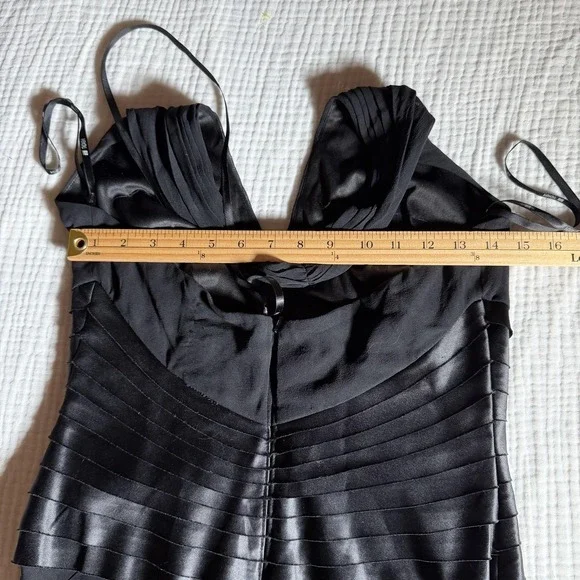 Vintage Tadashi Dress Womens 10 Black Silk Halter Pleated Y2K Gown Whimsigoth - Picture 14 of 16